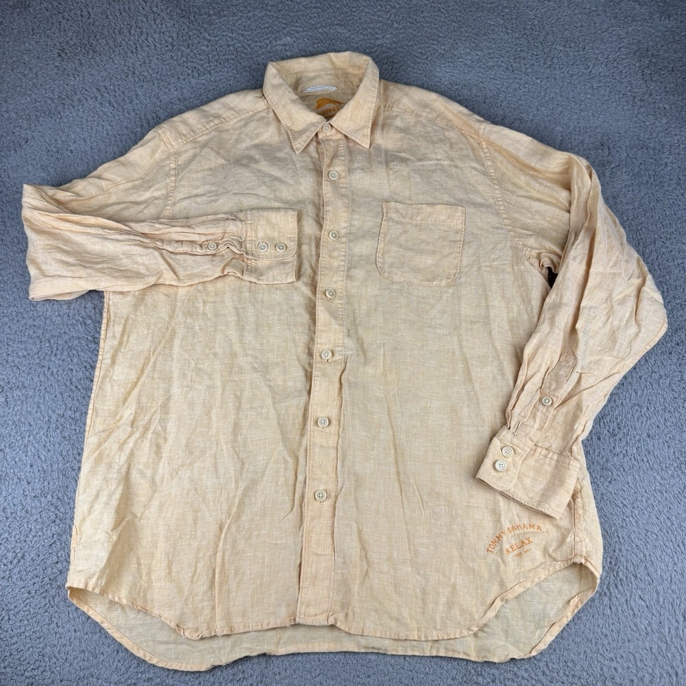 Tommy Bahama Relax Linen Shirt Mens Xl Peach Long Sleeve Button Up Resort